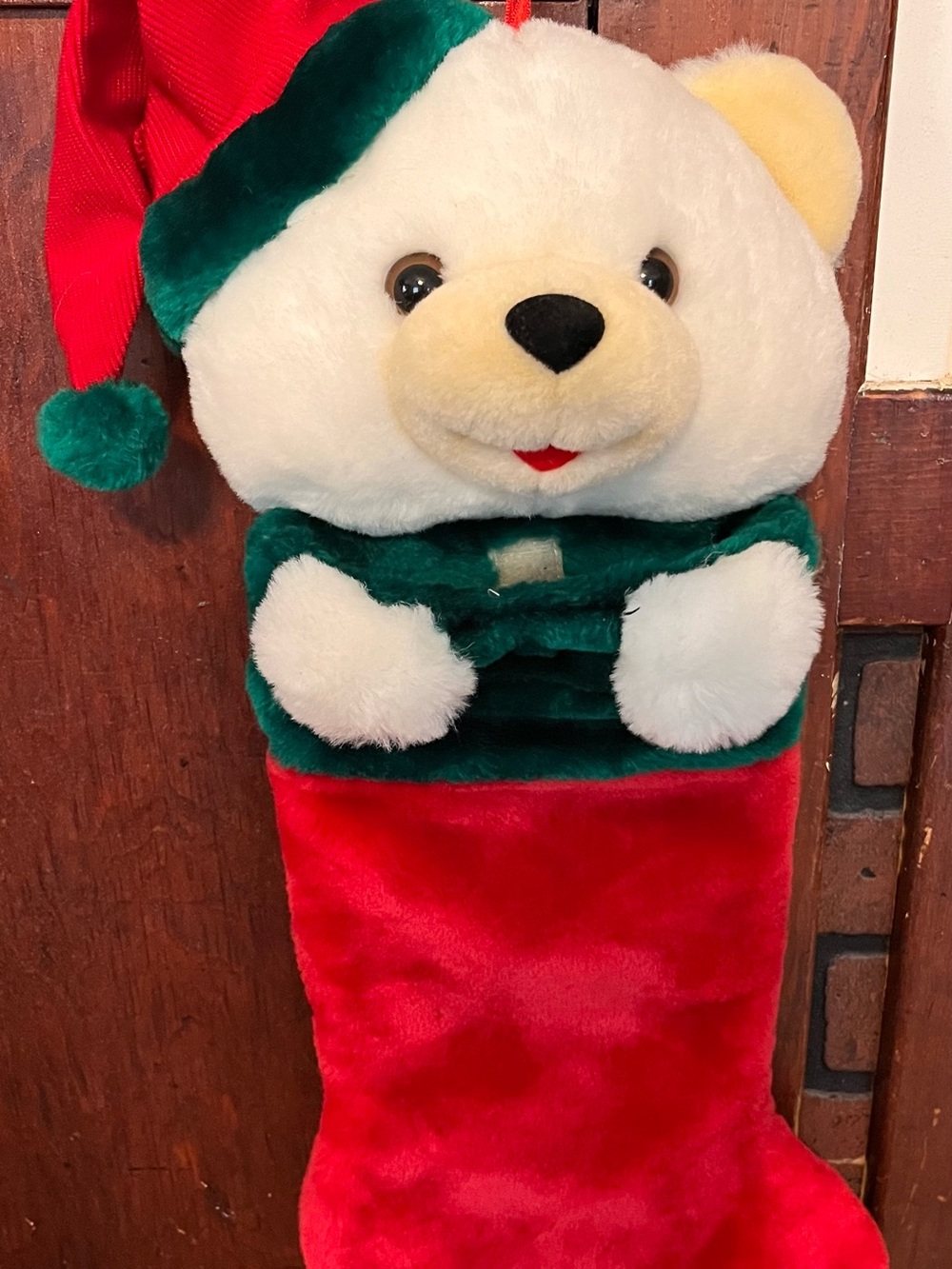 MINT Vintage 80s White Bear Plush Christmas Stocking